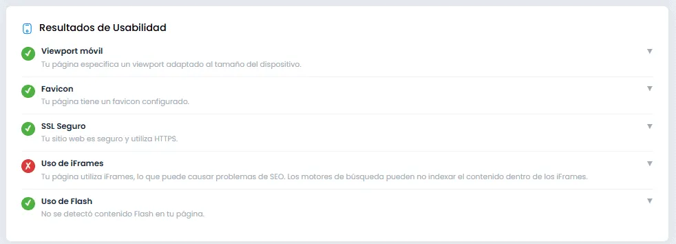Comprobaciones de usabilidad y SEO técnico: HTTPS, canonical, códigos HTTP y viewport.