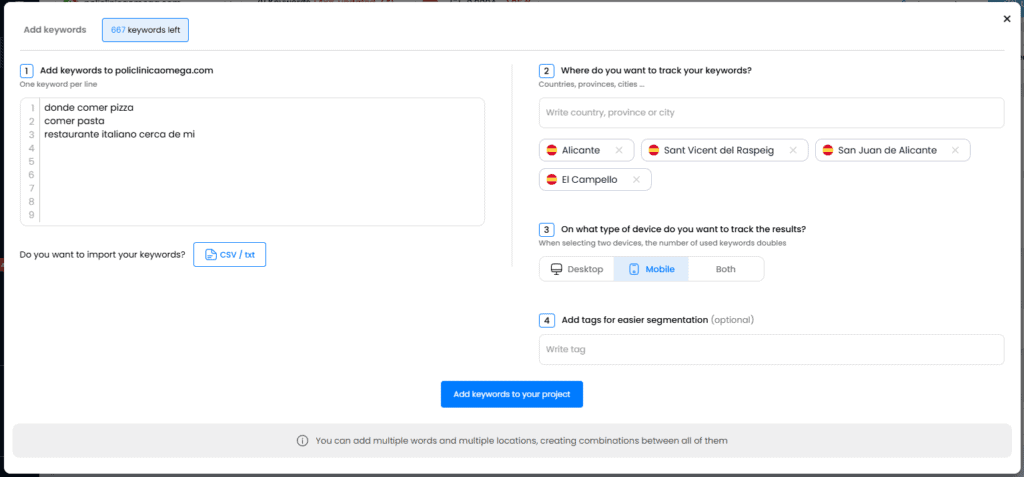 Añadir palabras clave locales