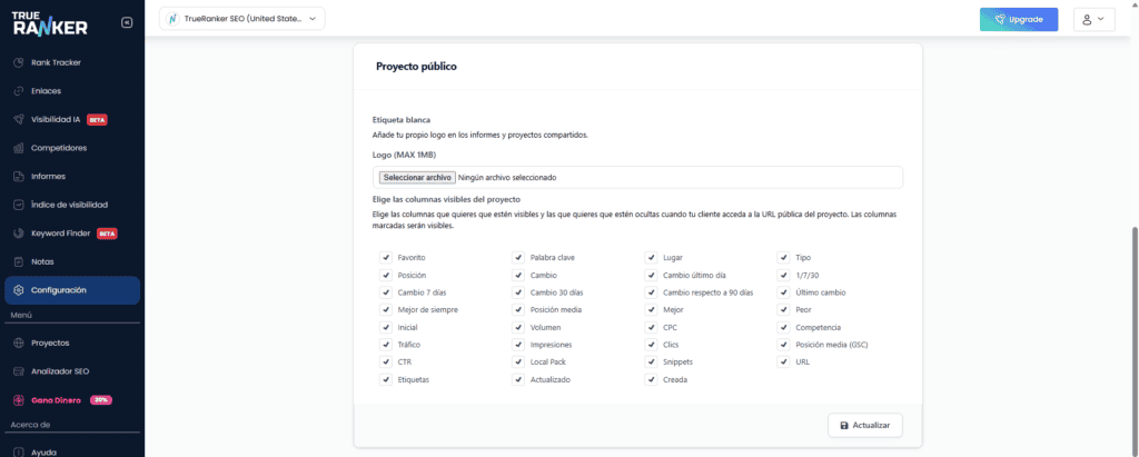 Configuración de proyecto público