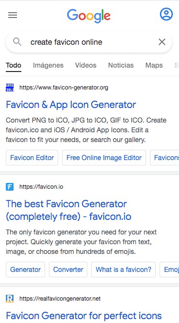 Mobile SERP with favicons