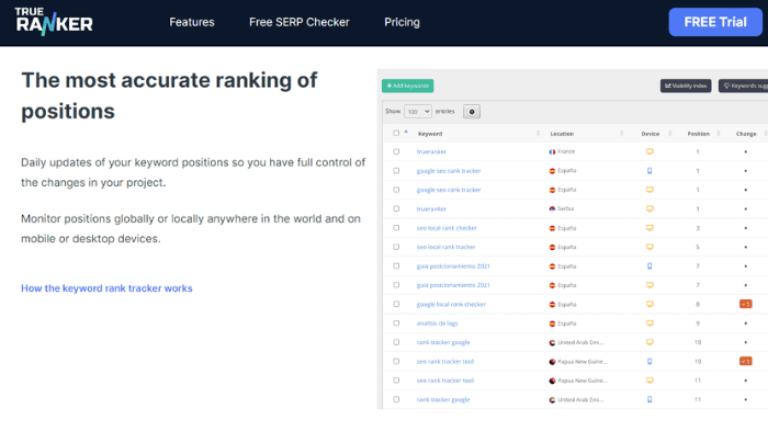 TrueRanker is a SEO keywords rank tracker tool