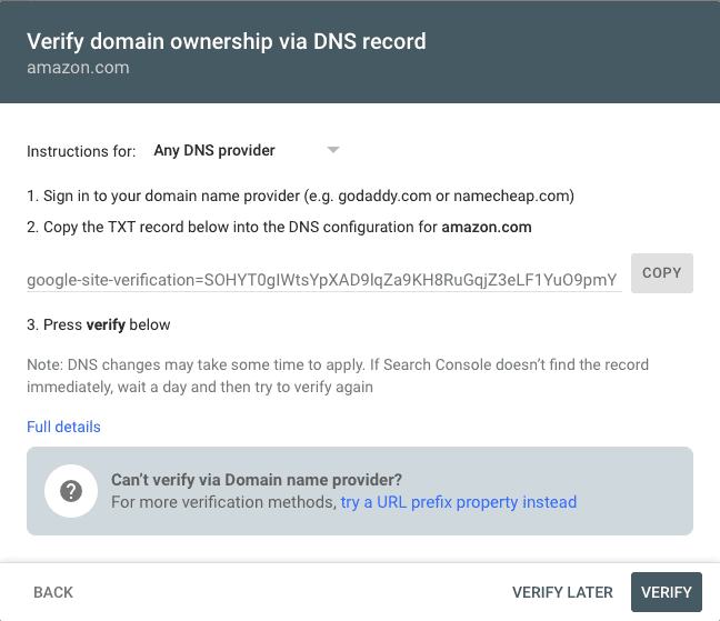 Verify domain ownership